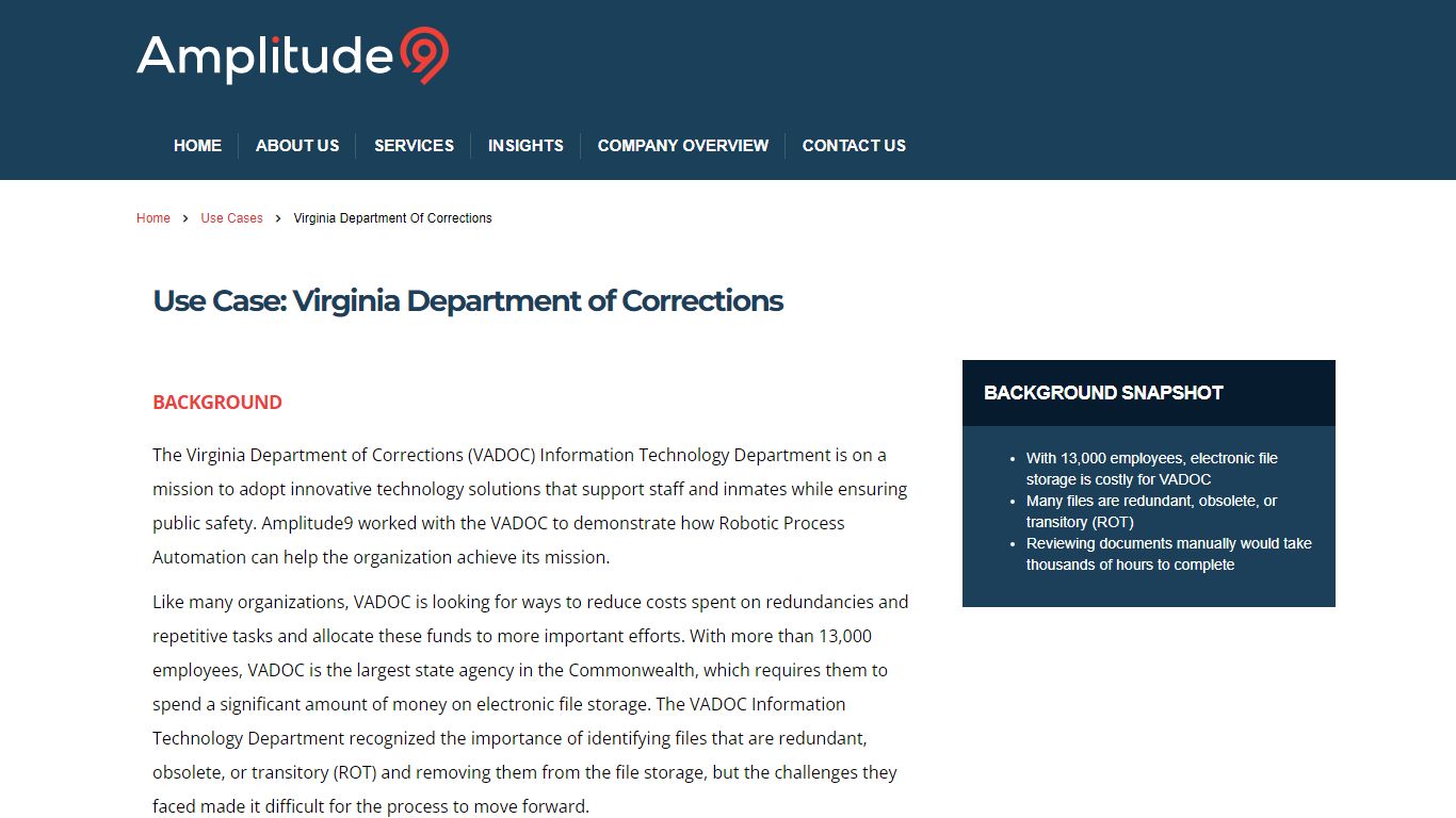 Virginia Department of Corrections - Amplitude9 Robotic Process Automation