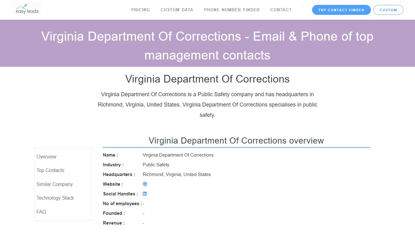 Virginia Department Of Corrections - Email & Phone of top management ...